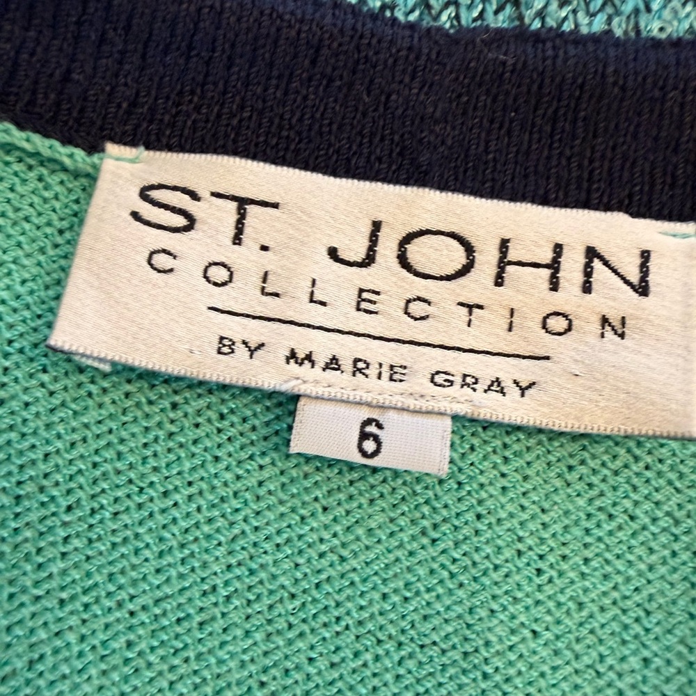St. John Collection Mint Green Knit Blazer with Navy and Yellow Trim - Picture 7 of 7